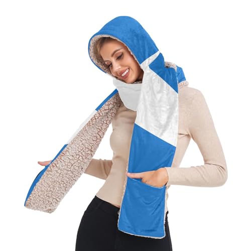 GuoChe Pashmina Like Scarf for Women Fashionable Soft National Flag Of Nicaragua Hooded With Pockets Hat Gloves set bufandas de