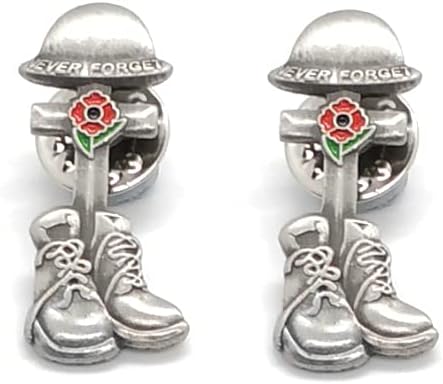 Pack of 2 Silver Remembrance Day Solider Veteran Hero Army World War Red Poppy Brooch Enamel Pin Badge