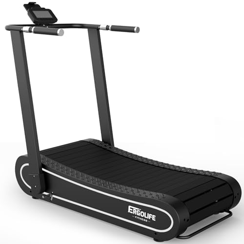 Image of ERGOLIFE Curved Treadmill with Non-Electric Motorized, 2-in-1 Folding Treadmill with APP for Home Workout, Compact Manual Walking Pad, Office Running Machine with LCD Display
