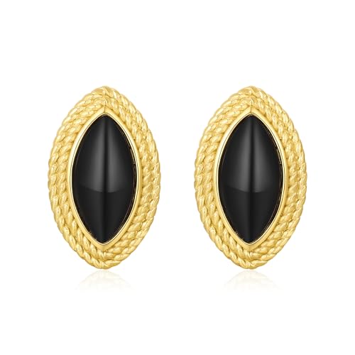Chunky Gold Earrings Vintage Black Oval Stud Black and Gold Stud 18K Gold Chunky Oval Statement Earrings for Women