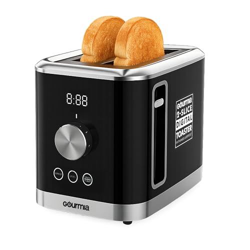 Image of Gourmia 2 Slice Toaster – 6 Browning Levels with Bagel and Defrost Mode, One-Touch Toasting, Removable Crumb Tray, Extra Wide Slots, Compact Design, Black