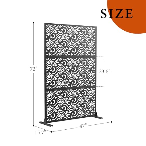 Outdoor Metal Privacy Screen 72" H x 47" W, Freestanding Decorative Fence and Room/Garden Divider with Stand, Weather-Resistant Privacy Screens and Panels for Patio Lawn Garden Deck Balcony, 3-Panel by CuisinSmart - Image 2