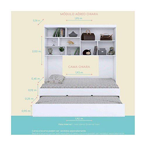 Jogo De Quarto Chiara 3 Peças Roupeiro 2 Portas, Módulo Aéreo E Cama Phoenix Baby Branco