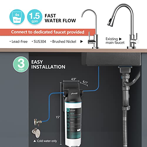 Frizzlife Sw10F Under Sink Water Filter System With Brushed Nickel Faucet, Nsf/Ansi 53&42 Certified, Reduces 99.99% Lead, Chlorine, Bad Taste & Odor, 8K Gallons High Capacity, 0.5 Micron, Usa Tech #TOP1