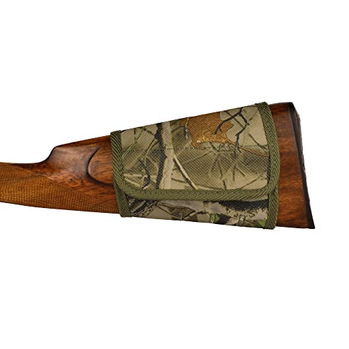 Bronzedog Buttstock Rifle Cartridge Ammo Holder 12 16 Gauge Nylon Camo Shell Holder Hunting Pouch Shotgun Stock Right Handed (Green Oak Camo) #TOP4