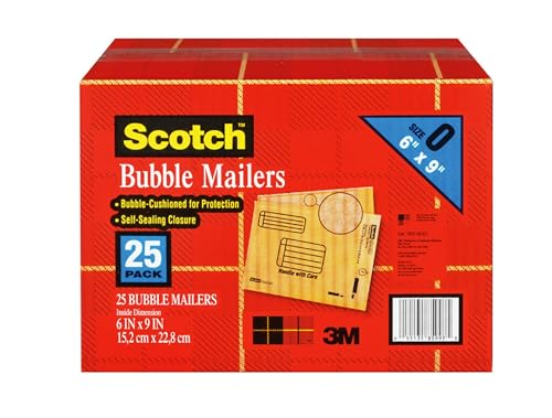 Scotch Bubble Mailer, 6 in x 9 in, Size #0, Kraft, 25/Pack (7913-25-CS)