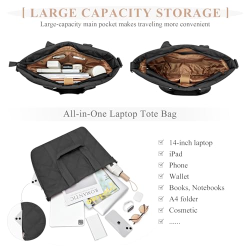 SYCNB Laptop Tote for Women, Travel Shoulder Bag with Laptop Compartment, Quilted Purse with Toiletry Bag4