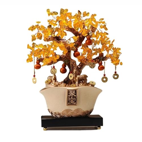 Borddekoration Citrin Crystal Tree - Fortune Cornucopia Ornaments for Lucky Home and Office Decor, Chakra Gemstone Tree for Healing and Money Attraktion, Desktop Crystal Money Tree Tur(Beige)