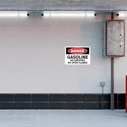 Image of CVANU Danger GASOLINE No Smoking No Open Flames Warning Safety Self-Adhesive Waterproof PVC Vinyl Sign Sticker Size (11.7inchX8.3inch) Pack of 15