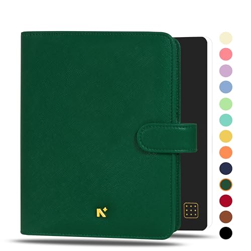 Image of NEORAH - B6 Notebook SLEEVE with SNAP Button + Dotgrid JOURNAL | Faux Leather Sleeve + Penloop | 2 Front 1 Back compartment | 6 Card Slots -DARK GREEN