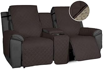 Easy-Going Non-Slip Loveseat Recliner Sofa Cover with Console, Water Resistant Double Reclining Couch Cover with Adjustable Strap, 2-Piece Washable Furniture Cover for Dog Pet (2 Seater, Chocolate)