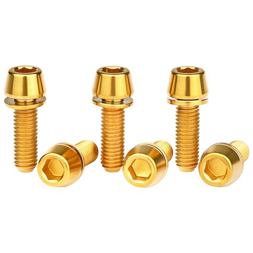 Image of Titanium Ti Allen Hex M5x16 18mm Tapered Head Bolt with Washer Screw for Bicycle Stem Parts Pack of 6 (Gold, M5x16mm)