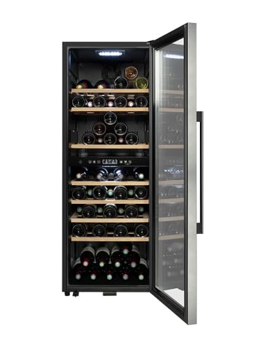 La Sommeliere - Weinkühlschrank ECS81,2Z, 75 Flaschen, 2 Zonen Temperier-Servier-Weinschrank, Glastür aus UV-undurchlässigem Glas, Temperaturbereich von 5°C bis 20°C, freistehend