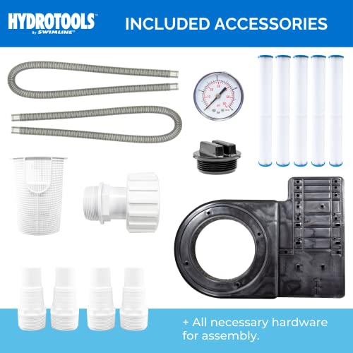 Hydrotools By Swimline Extra-Flo Cartridge Pool Filter Complete System For Above Ground Pools | Quad Element Design | 40 Sq Ft | 0.9 Thp Doe Compliant Pump 4500 Gph | For Pools Up To 19000 Gallons #TOP7