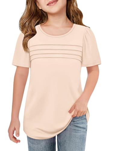 Image of Imily Bela Girls Pleated Short Sleeve T Shirts Kids Summer Crewneck Shirts Casual Tops Tees 5-14 Years