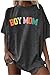 Oversized Mama Tshirt Women Boy Mom Shirt Mom Lift T-Shirt Gift for Mom Glitter Patch Shirt Causal Crew Neck Tops Dark Grey