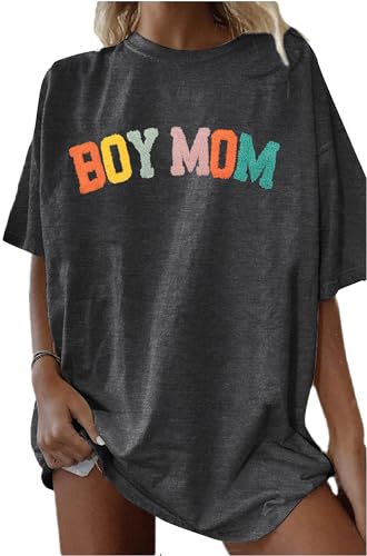 Oversized Mama Tshirt Women Boy Mom Shirt Mom Lift T-Shirt Gift for Mom Glitter Patch Shirt Causal Crew Neck Tops