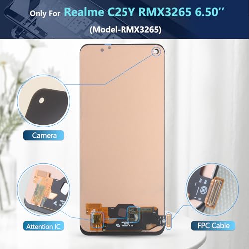 LCD Display for 6.5" Realme C25Y RMX3265 LCD Screen Touch Screen Assembly Replacement Glass Digitizer with Tools(Black) - Image 3