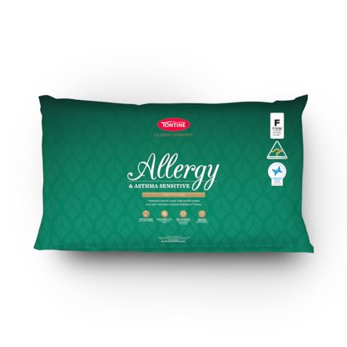 Tontine Classic Comfort Allergy & Asthma Sensitive Pillow – High Profile with Firm Support for Side Sleepers – Anti-Microbial Ultrafibre Fill with Natural Cotton Cover – Australian Made