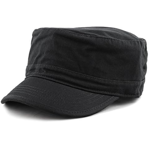 The Hat Depot Tie Dye & Washed Cotton Basic & Distressed Cadet Cap Military Army Style Hat, 1. Basic - Black, One size Cover