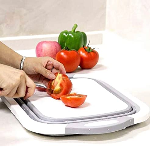 Rads Collapsible Cutting Board, Foldable Chopping Board With Colander, Multifunctional Kitchen Vegetable Washing Basket Silicone Dish Tub For Bbq Prep/Picnic/Camping (Gray) #TOP5
