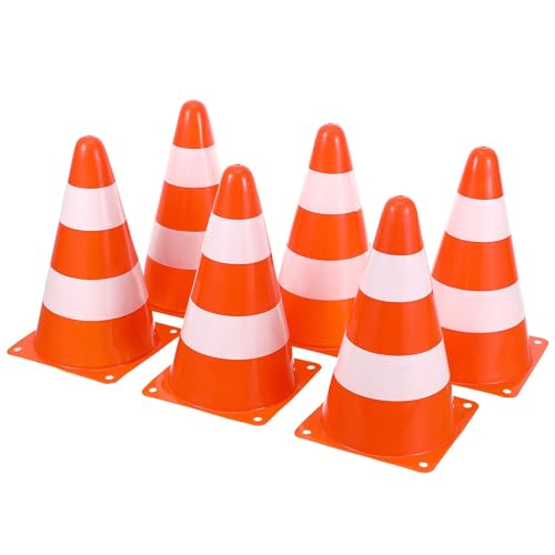 HOMSFOU Lot de 6 Cônes de Signalisation en Plastique PE Orange Vif 133X133X230 MM pour Sécurité Routière Parking et Entraînement Sportif – Cônes de Barrière Multifonctionnels avec Haute