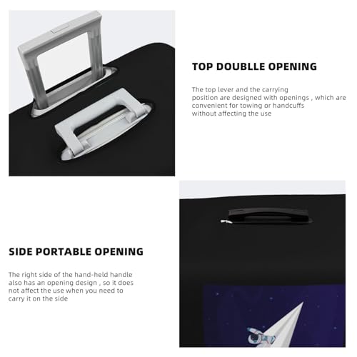 Astronaut with Paper Airplane Travel Luggage Cover Suitcase Protector Fits 18-21 Inch Case(Black,S)4