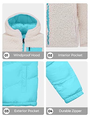 Wantdo Girl's Packable Winter Coat Reversible Puffer Jacket Windproof Warm Anorak Light Blue 8 #TOP5