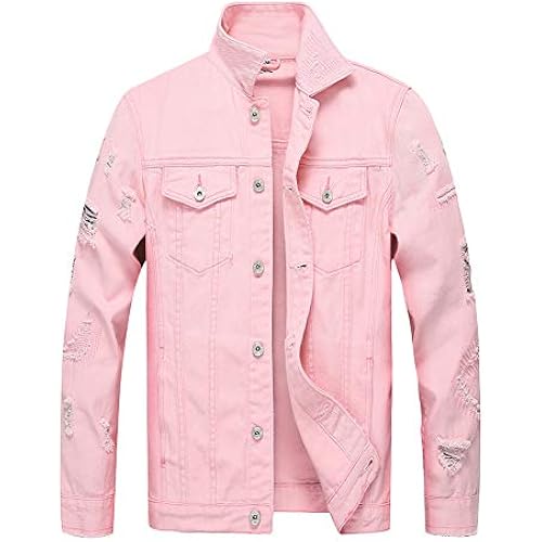 LZLER Men's Denim Jackets Distressed Destroyed Classic Vintage Slim Fit Ripped Fashion Trendy Trucker Jean Jackets