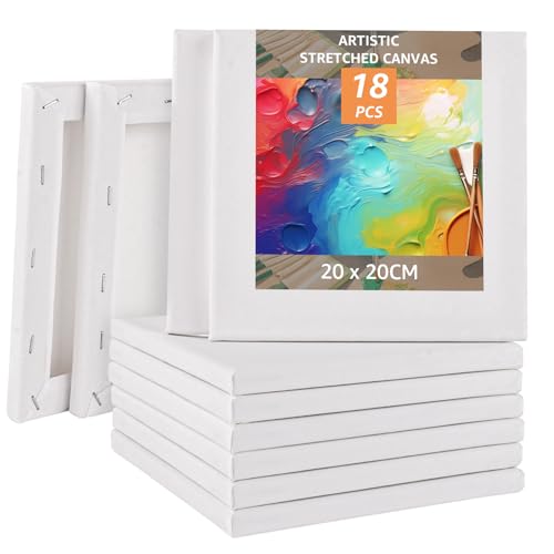 APACALI 18 Stück keilrahmen 20x20cm, Leinwand zum Bemalen, Leinwande Keilrahmen aus Baumwolle, Leinwandbrett Künstler Keilrahmen, säurefreie weiße Leinwand für Bastler und Künstler APACALI 18 Stück keilrahmen 20x20cm, Leinwand zum Bemalen, Leinwande Keilrahmen aus Baumwolle, Leinwandbrett Künstler Keilrahmen, säurefreie weiße Leinwand für Bastler und Künstler