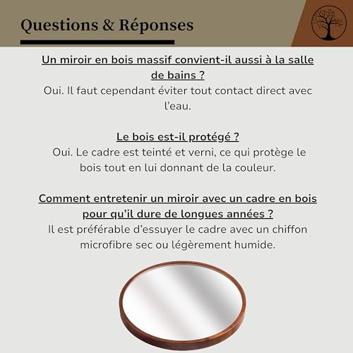 Miroir mural rond noyer 57 cm bois massif LU/O Stolarnia Pika