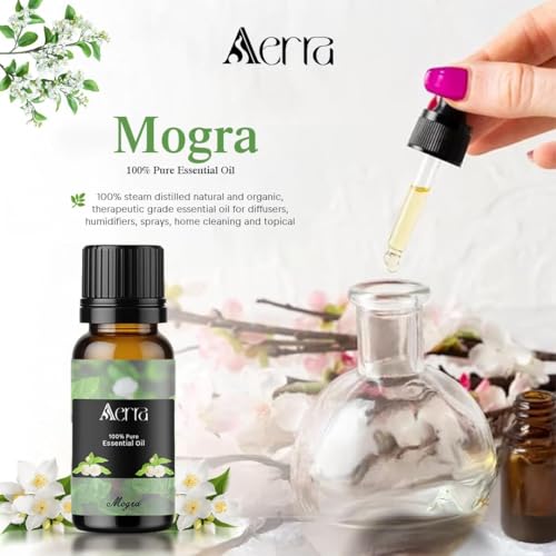 Image of Aerra Mogra Essential Oil 15ml | Diffuser 100% pure steam-distilled. Triple-tested purity. Amber glass + dropper. Soft floral aroma. Diffuser, aroma lamp, skin & hair. Potpourri. Vegan. Daily use.