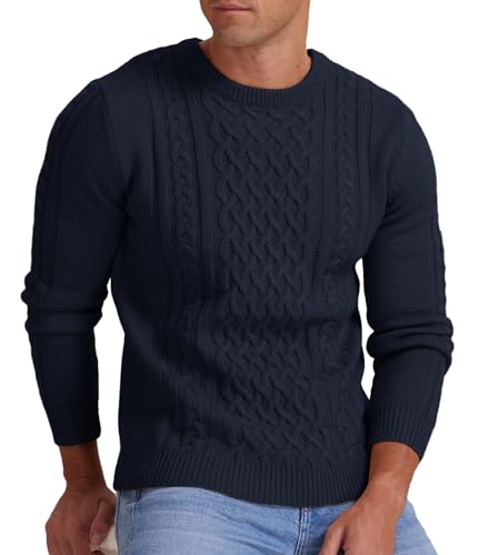 Askdeer Men's Pullover Sweater Fisherman Cable Knit Crewneck Sweater Winter Casual Knitted Sweaters with Ribbing Edge4