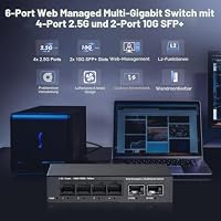 YuLinca 6 Port 2.5G Easy Web Managed Switch, 4 x 2.5Gbps Base-T Ports und 2 x 10G SFP+ Slot, unterstützt LACP/QOS/VLAN/IGMP, Mini Metal Fanless 2.5Gb Managed Switch – Ansicht 2