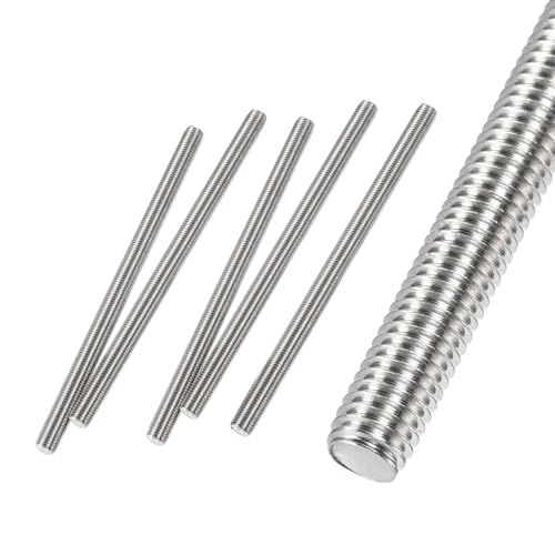 HiPicco M10 x 200mm Fully Threaded Rod & Studs, 304 Stainless Steel Right Hand Threads Rods, M10-1.5 Thread Pitch for Anchor Bolts, Clamps, Hangers and U-Bolts 5pcs