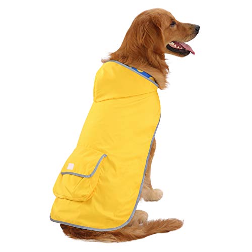 Hde Reversible Dog Raincoat Hooded Slicker Poncho Rain Coat Jacket For Small Medium Large Dogs Ducks Yellow - L #TOP6