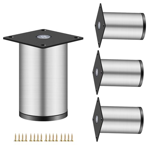NIANXINN Patas Mueble de Acero Inoxidable,Patas Redondas de Metal para Sofá,Patas de Gabinete con Tornillos,Pies de Soporte para Armario de Cocina,Mesa,Sofá,Cama,4 Piezas (Plata,50mm)