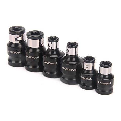 CASOMAN Bit Socket Adapter Set -1/4"Hex *3/8" Drive 1/4"Hex*1/2" Drive 5/16"Hex *1/2" Drive 1/4-Inch Dr. Hex Power Bit Holder,& 5/16" 1/4-Inch Dr. Hex Power Bit Holder Set 6 Piece Impact Coupler Set Cover