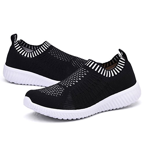 Konhill Women's Lightweight Casual Walking Athletic Shoes Breathable Mesh Slip-On Sneakers 7.5 Us Black #TOP1