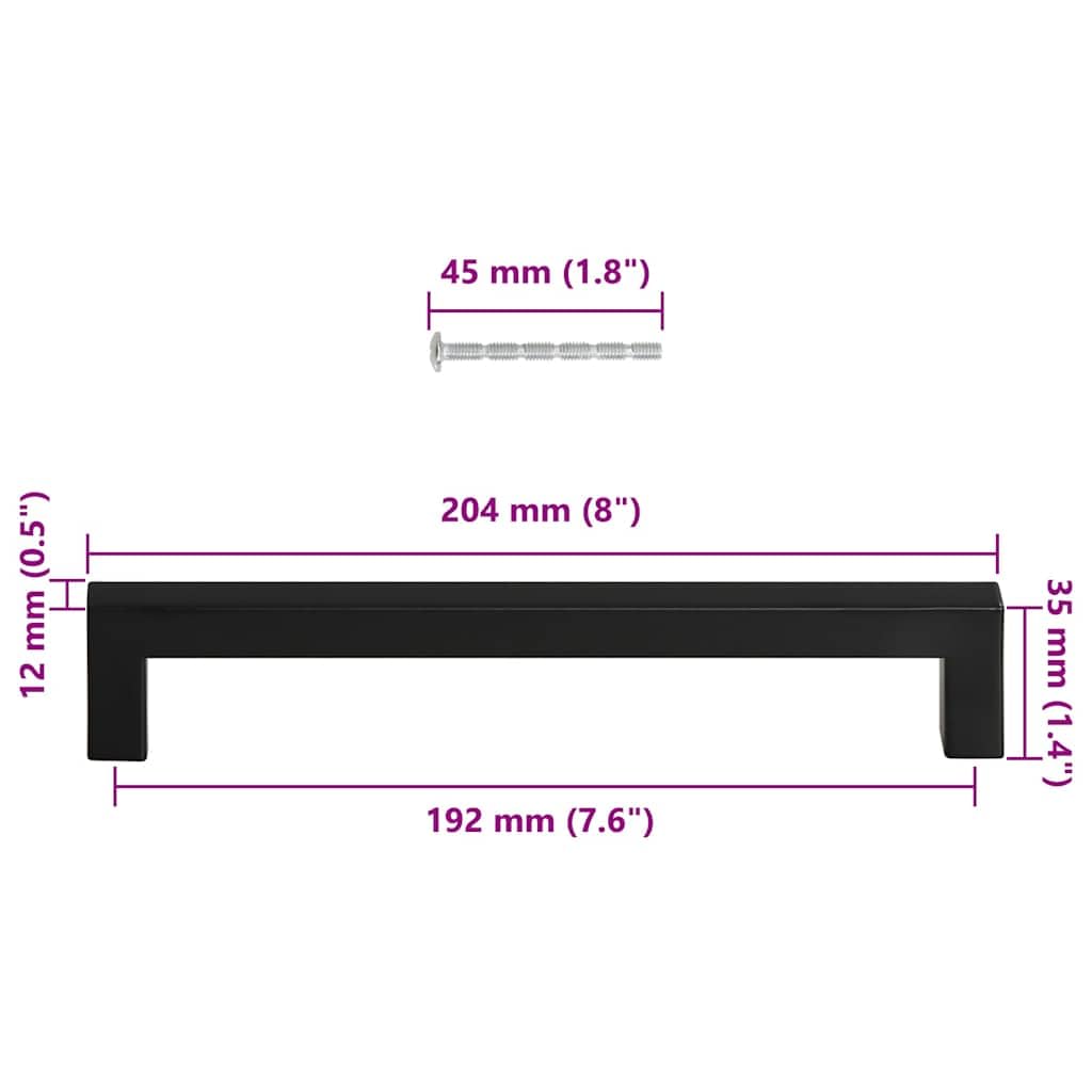 Set di 5 maniglie per mobili, colore nero, 192 mm, in acciaio inox, design a tubo quadrato, per armadi, cassetti, porte, cassettiere, credenze, cucina, bagno, per ristrutturazione fai da te