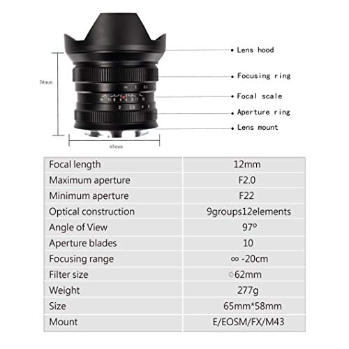 Brightin Star 12Mm F2.0 Ultra Wide-Angle Big Aperture Aps-C Manual Focus Mirrorless Cameras Lens, Fit For Panasonic Olympus Micro4/3 G7, G85, Gx9, G7Ks, Epm1/2, Em1, E-P1/P2/P3/P5, Pl 1/2/3/5/6 #TOP5