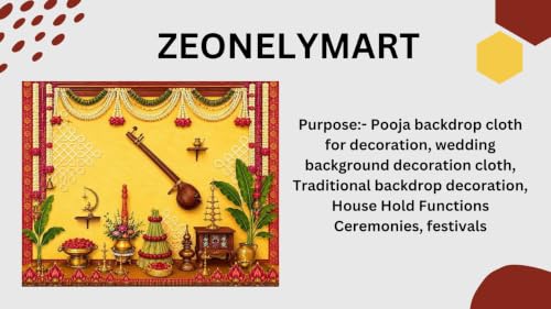 Image of varalakshmi Backdrop Cloth | Backdrop with Veena Floral Garland & Pooja Decoration Yellow Backdrop 8x8 Feet | Wedding Backdrop Decoration Cloth