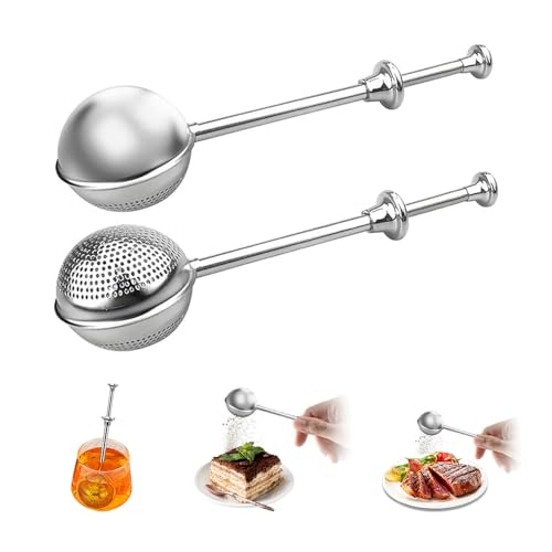 QKEPCY 2 Pieces Tea Infuser 304 Stainless Steel Tea Infuser with Long Handle Tongs Filter Can Be Used to Strain Tea Leaves and Spices with 2 Cleaning Brushes (1)