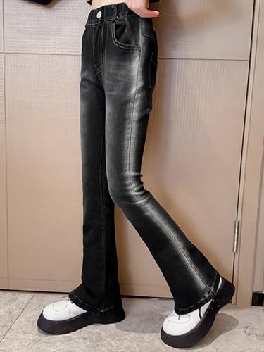 Kids Youth Girls Flared Jeans Pants Washed Denim Bell-Bottom Pants Stretchy Wide Leg Denim Trousers Streetwear3