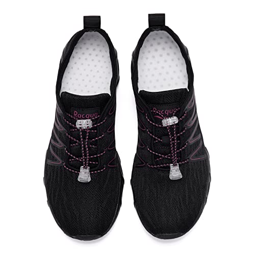 Racqua Water Shoes Quick-Drying Walking Swim Shoes Barefoot Beach Aqua Pool Shoes For Women Black/Rose 8 #TOP3