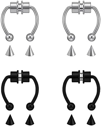 CHARIFIN Fake Nose Ring Hoop Magnetic Septum Nose Ring Stainless Steel Horseshoe Faux Fake Nose Septum Rings Non-Pierced Clip On Nose Hoop Rings