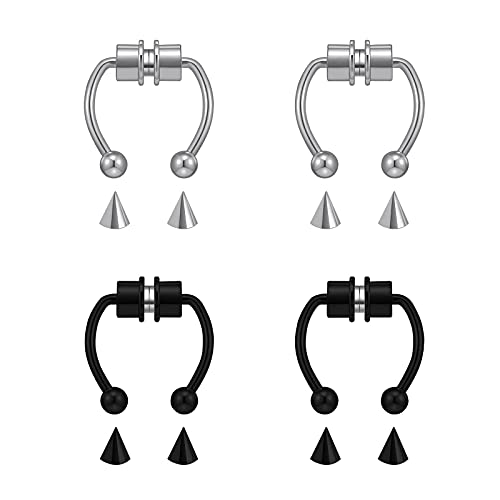 Charifin Fake Nose Ring Hoop Magnetic Septum Nose Ring Stainless Steel Horseshoe Faux Fake Nose Septum Rings Non-Pierced Clip On Nose Hoop Rings #TOP18