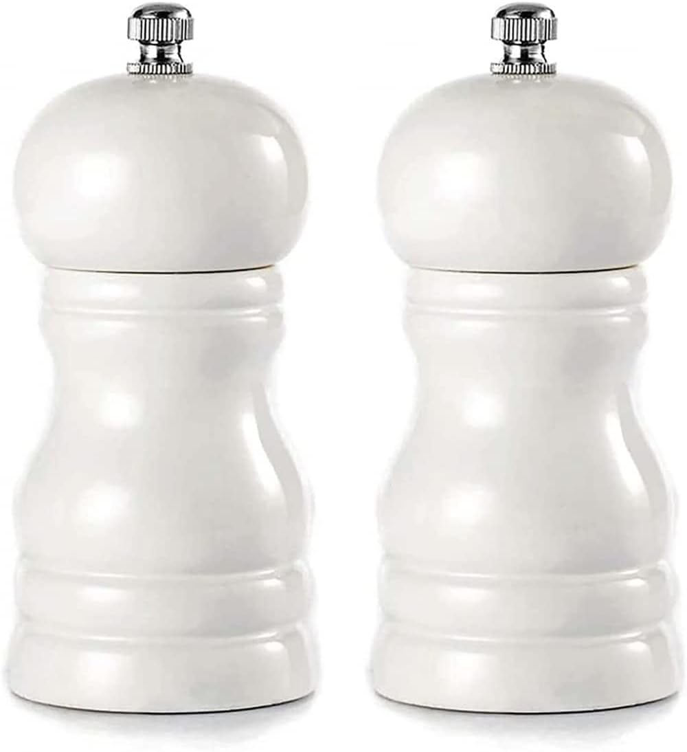 Pepper Mill Wood Salt and Pepper Shakers Manual Adjustable Coarseness Ceramic Pepper Salt Mills,Kitchen Camping Restaurant (Set of 2) Pepper Mills-White