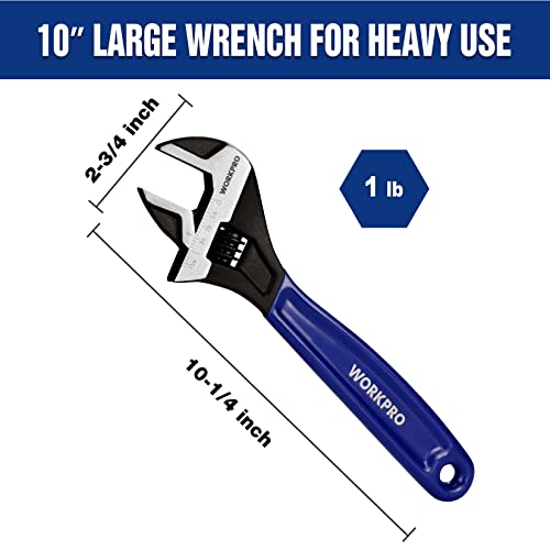 WORKPRO 10-Inch Adjustable Wrench, Cr-V Steel Wide Jaw Black Oxide Wrench, Metric & SAE Scales, for Home, Garage, Workshop and DIY by WORKPRO - Image 4