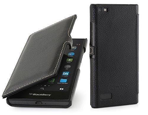 Étui en cuir Blackberry Leap StilGut noir à rabat élégant